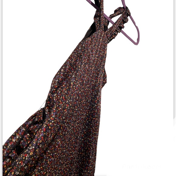 Maxi Dress by Derek Lam Asymmetrical Floral Ruffle Halter, Flowy Size 4 Black - Picture 3 of 12